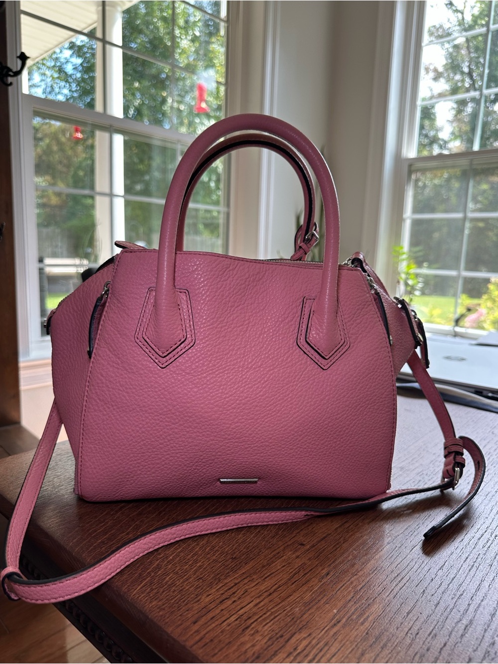 Rebecca Minkoff pink pebbled leather satchel crossbody